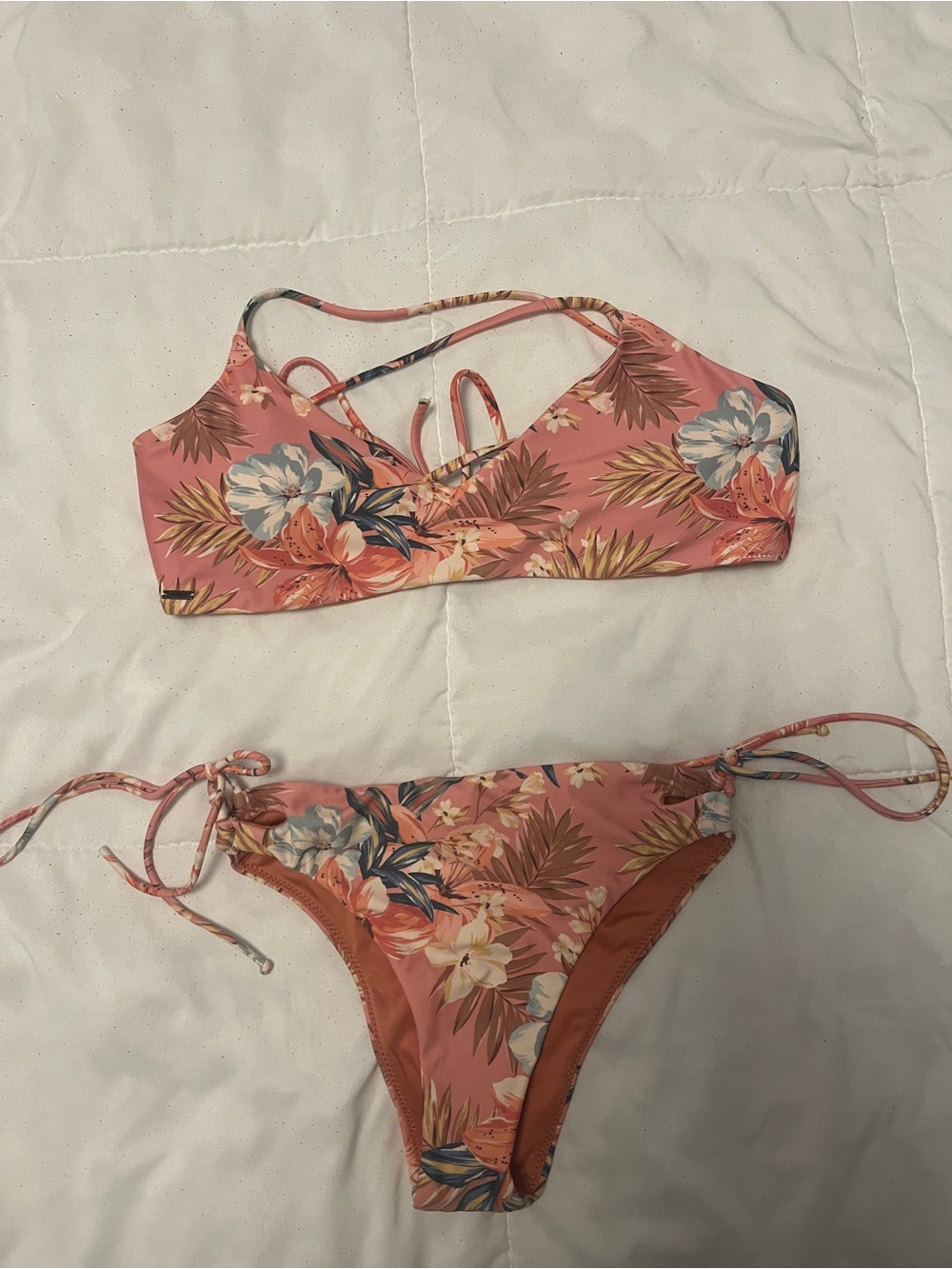 Pink Tropical Floral Tie-Side Bikini Set